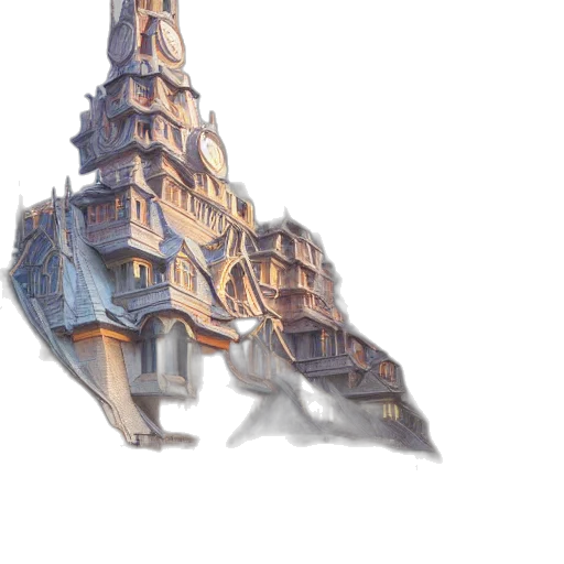 crown, building, dragon, sword, concept art, fantasy art, 3d render, pixel art transparent PNG cut-out