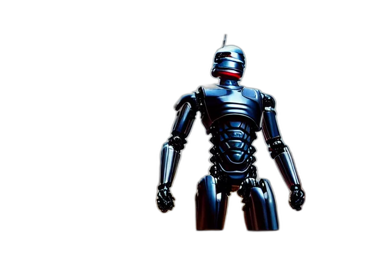 robot, weapon, 3d render, concept art, cyberpunk, vaporwave, blue, robocop transparent PNG cut-out