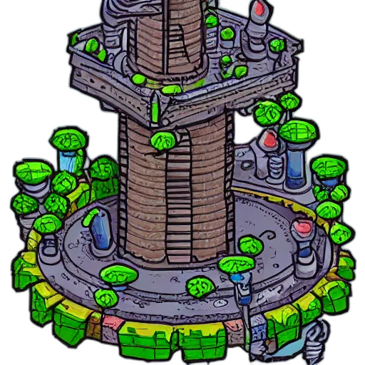 building, pixel art, concept art, 3d render, fantasy art, city street, green, wizard transparent PNG cut-out