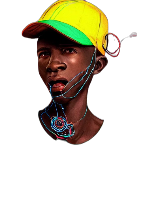 face, hat, staff, jewelry, photorealistic, 3d render, concept art, cyberpunk transparent PNG cut-out