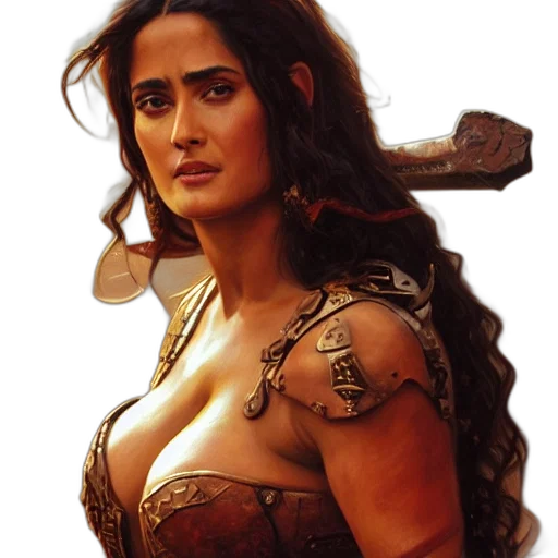 fantasy art, comic book art, concept art, photorealistic, portrait, salma, hayek, barbarian transparent PNG cut-out