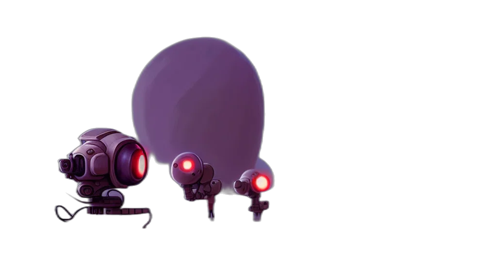robot, weapon, umbrella, staff, concept art, 3d render, cyberpunk, pixel art transparent PNG cut-out