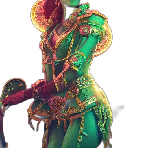 staff, jewelry, crown, dress, concept art, fantasy art, 3d render, cyberpunk transparent PNG cut-out