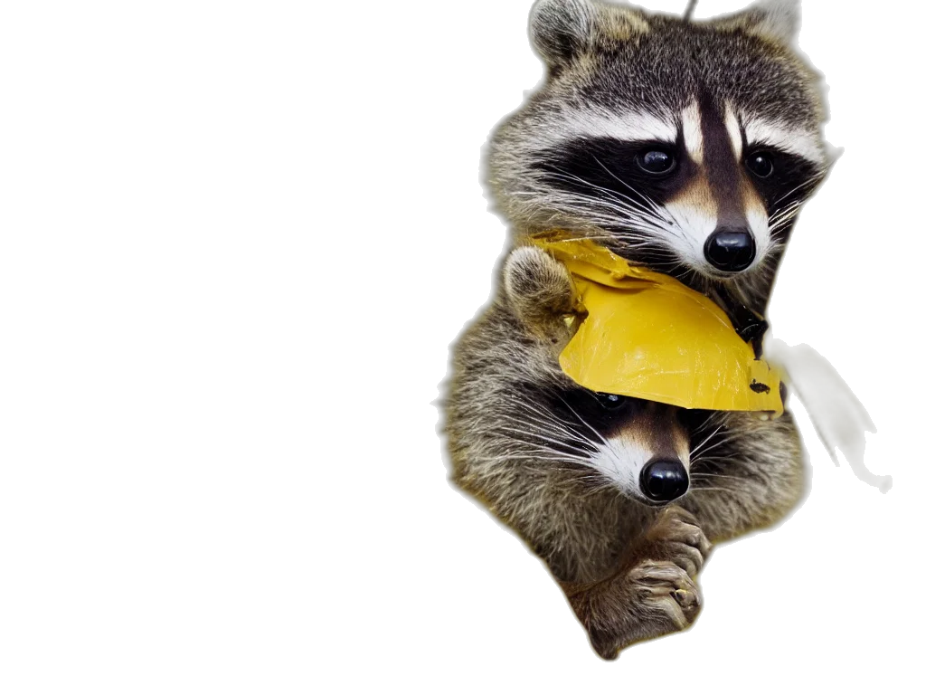 animal, hat, food, creature, concept art, photorealistic, 3d render, raccoon transparent PNG cut-out
