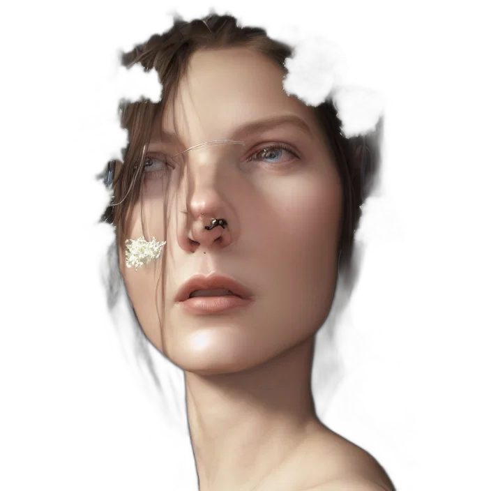 face, crown, hair, jewelry, photorealistic, concept art, 3d render, fantasy art transparent PNG cut-out
