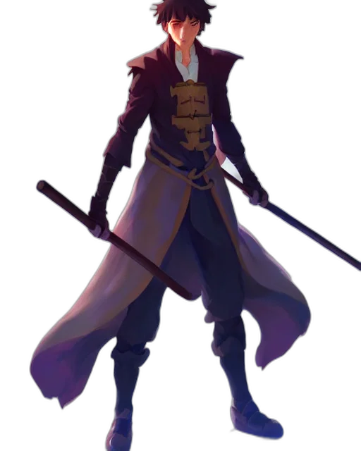 staff, sword, jacket, weapon, concept art, fantasy art, pixel art, anime transparent PNG cut-out