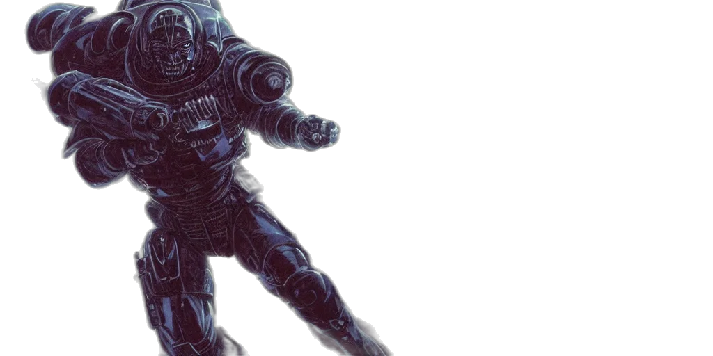 robot, weapon, concept art, comic book art, 3d render, cyberpunk, outer space, monochrome transparent PNG cut-out