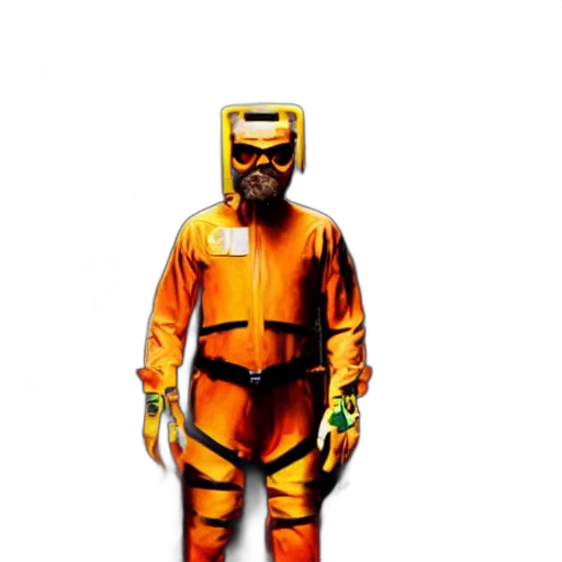 robot, mask, staff, jacket, concept art, 3d render, cyberpunk, pixel art transparent PNG cut-out