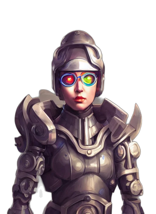 robot, staff, face, mask, concept art, fantasy art, cyberpunk, 3d render transparent PNG cut-out