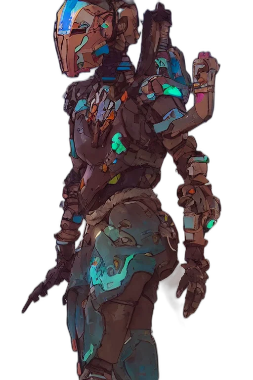 robot, weapon, staff, jacket, cyberpunk, concept art, fantasy art, pixel art transparent PNG cut-out