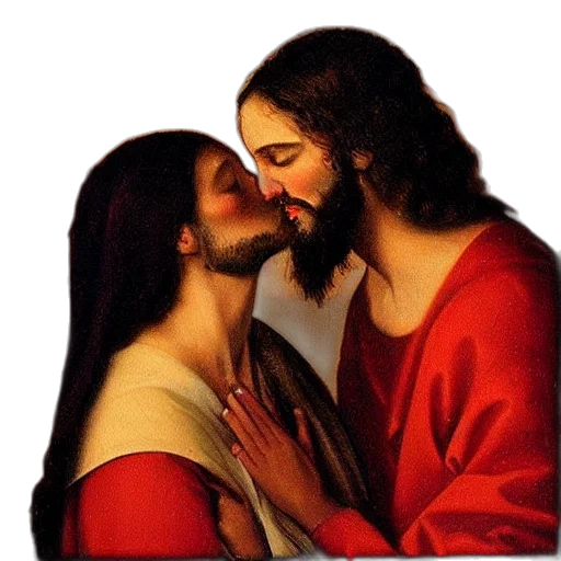 face, photorealistic, oil painting, pixel art, oil, panting, jesus, kissing transparent PNG cut-out