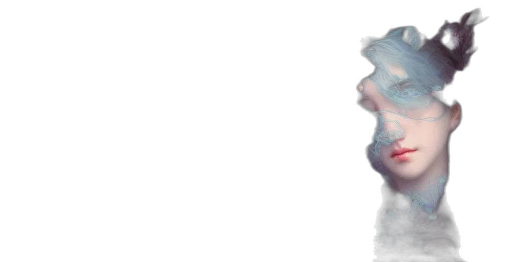 face, mask, hair, creature, 3d render, photorealistic, vaporwave, watercolor transparent PNG cut-out