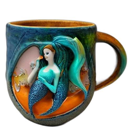 fantasy art, 3d render, photorealistic, concept art, underwater, ceramic, mermaid, sculpture transparent PNG cut-out