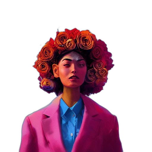 jacket, crown, hat, face, concept art, vaporwave, oil painting, fantasy art transparent PNG cut-out