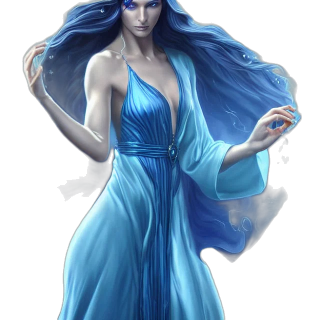 dress, staff, fantasy art, concept art, comic book art, photorealistic, blue, colorful transparent PNG cut-out