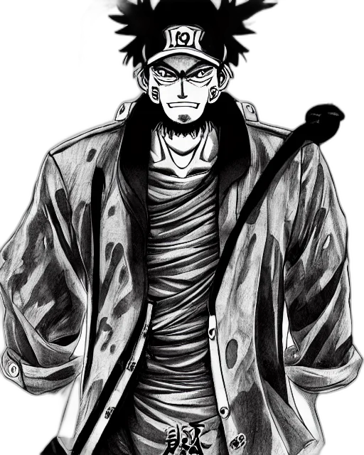 jacket, staff, comic book art, cartoon, anime, concept art, monochrome, dark transparent PNG cut-out