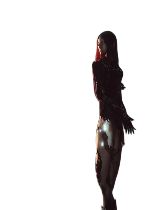 dress, creature, robot, staff, concept art, 3d render, cyberpunk, pixel art transparent PNG cut-out