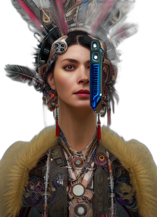 jewelry, robot, face, crown, cyberpunk, concept art, fantasy art, photorealistic transparent PNG cut-out