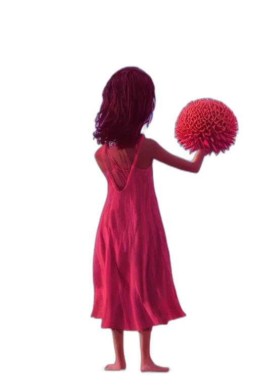 dress, umbrella, hair, hat, 3d render, concept art, photorealistic, red transparent PNG cut-out