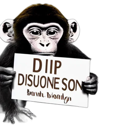 monkey, holding, sign, text, reads, diffusion transparent PNG cut-out