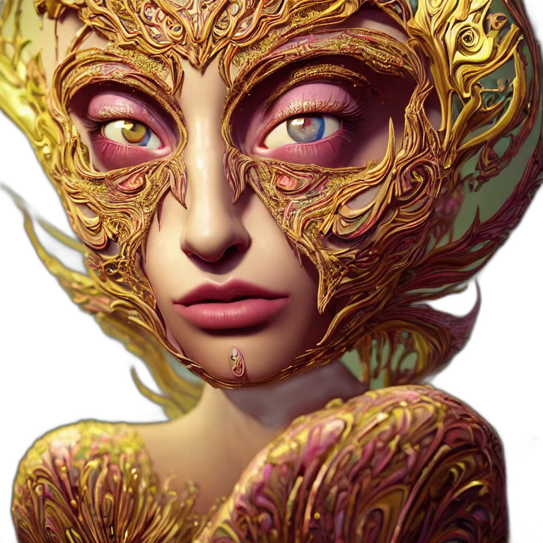 mask, face, crown, jewelry, fantasy art, concept art, photorealistic, 3d render transparent PNG cut-out
