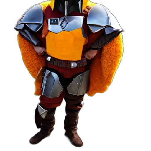 jacket, robot, staff, sword, concept art, 3d render, fantasy art, mandalorian transparent PNG cut-out