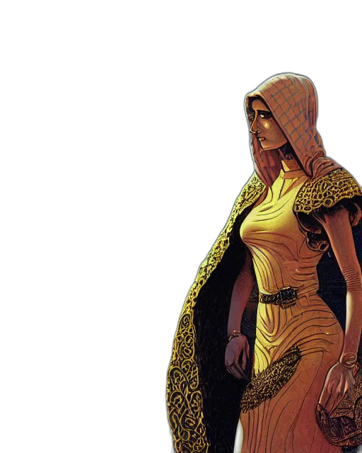 dress, comic book art, concept art, fantasy art, pixel art, golden, earth tones, arab transparent PNG cut-out