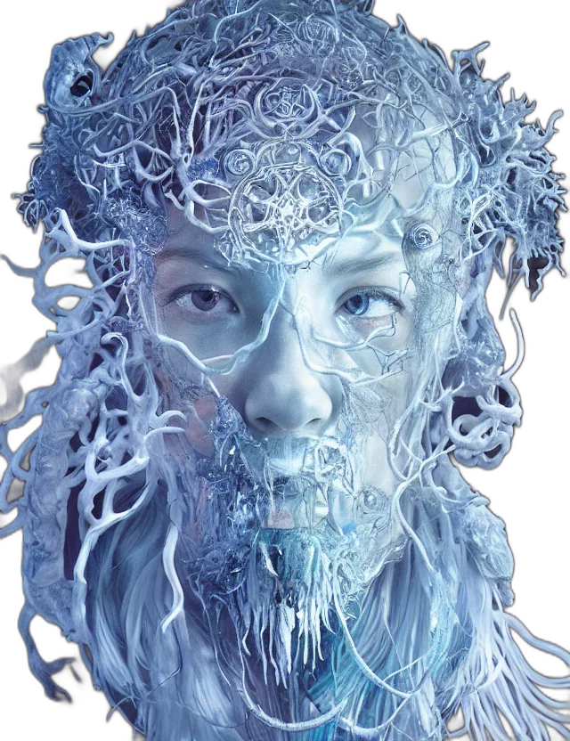 face, mask, creature, hair, concept art, photorealistic, fantasy art, 3d render transparent PNG cut-out