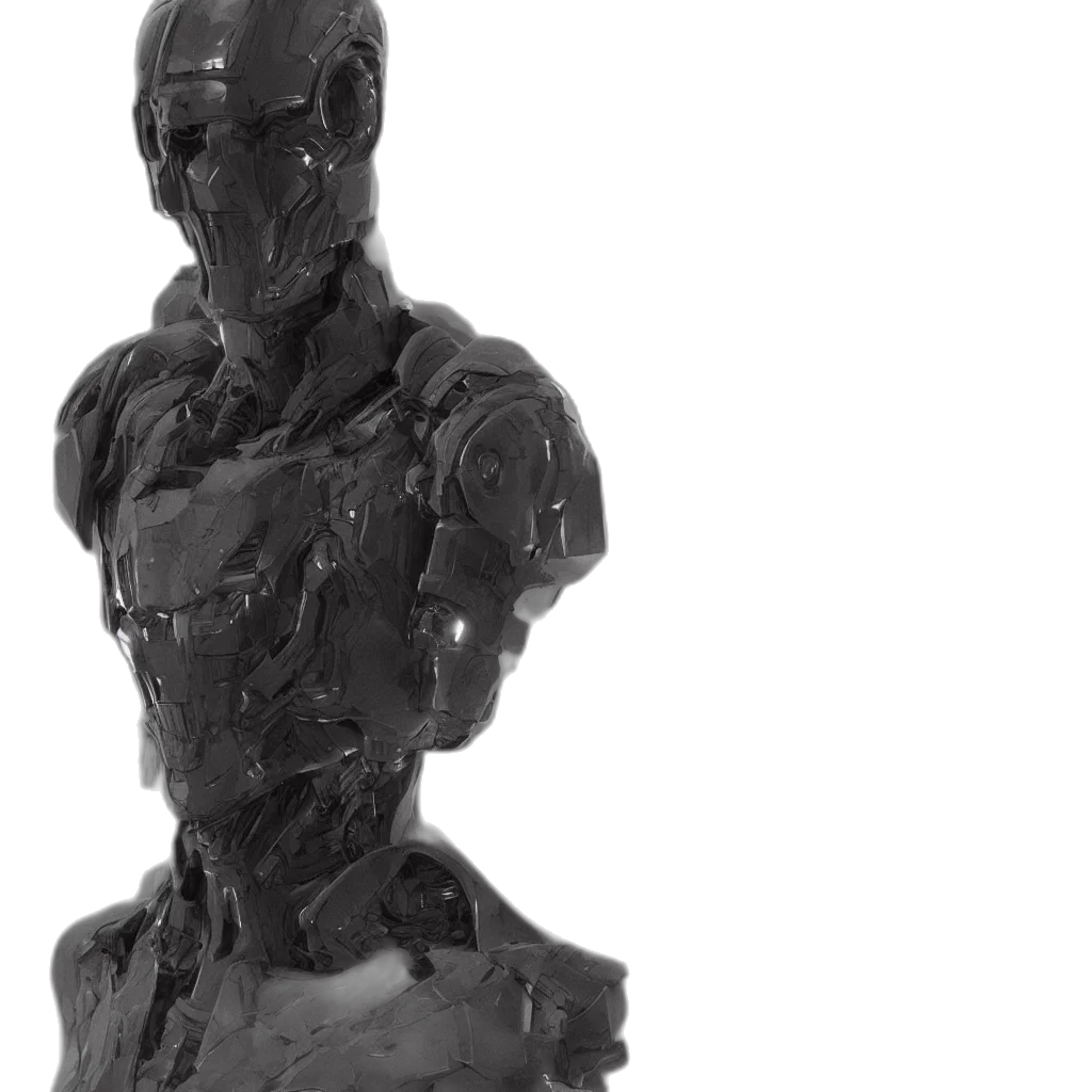 robot, face, dress, 3d render, concept art, photorealistic, one, dark transparent PNG cut-out