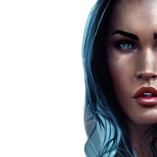 face, photorealistic, fantasy art, comic book art, concept art, blue, megan, fox transparent PNG cut-out