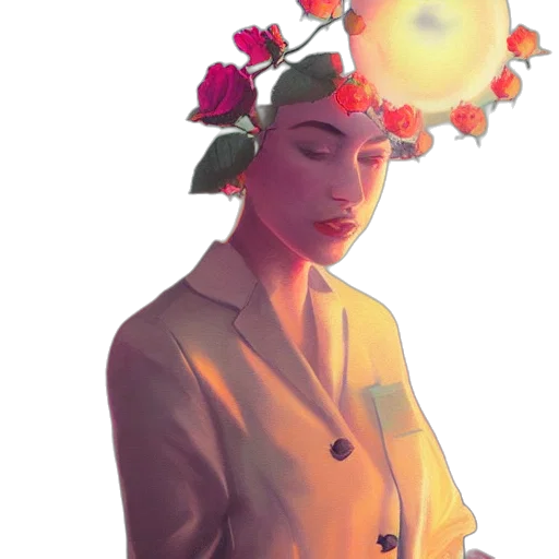 staff, crown, flower, hat, concept art, vaporwave, photorealistic, pixel art transparent PNG cut-out
