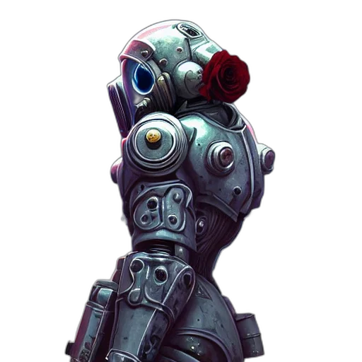 robot, staff, weapon, concept art, cyberpunk, 3d render, fantasy art, perfectly transparent PNG cut-out
