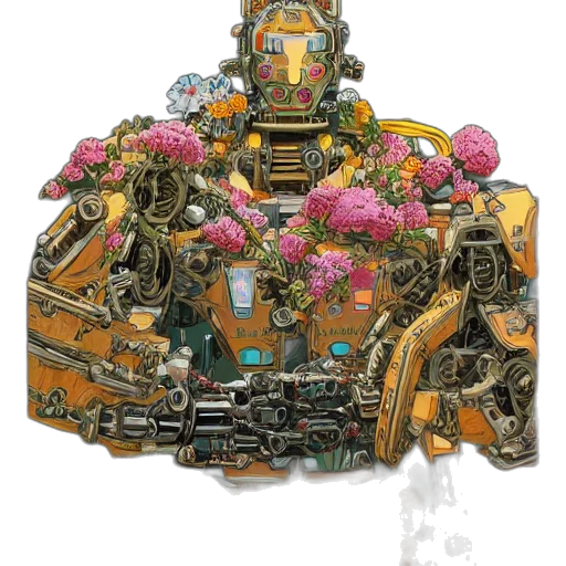 robot, weapon, crown, jewelry, concept art, pixel art, cyberpunk, fantasy art transparent PNG cut-out