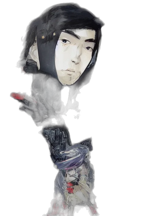 mask, face, weapon, robot, concept art, anime, watercolor, photorealistic transparent PNG cut-out