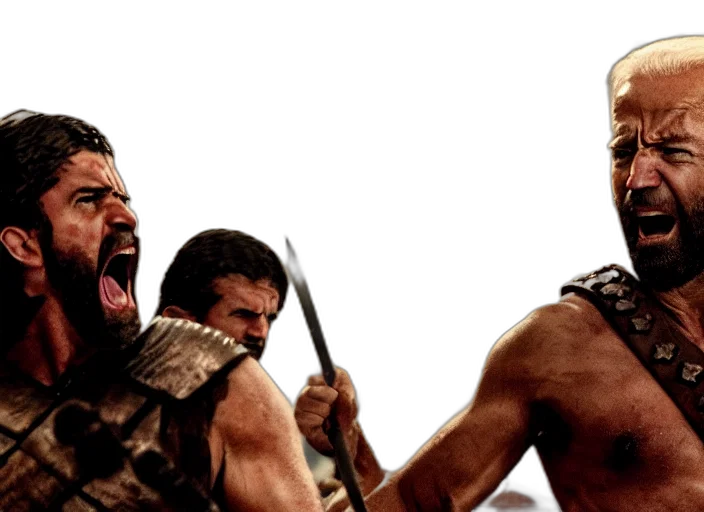 film, still, joe, biden, leonidas, shouting, movie, epic transparent PNG cut-out