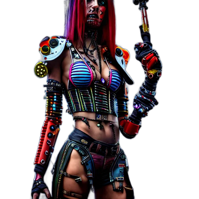 robot, staff, weapon, cyberpunk, concept art, 3d render, fantasy art, neon lights transparent PNG cut-out