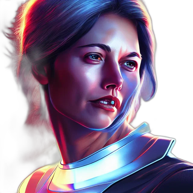 face, fantasy art, comic book art, concept art, photorealistic, neon lights, outer space, blue transparent PNG cut-out