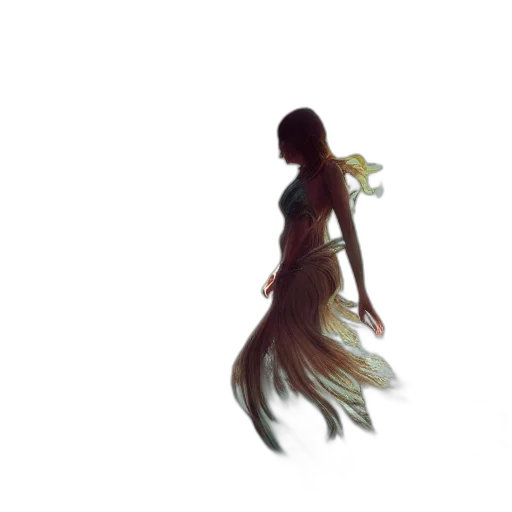 dress, hair, creature, staff transparent PNG cut-out