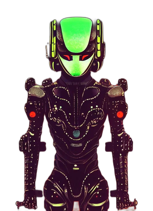 robot, cyberpunk, pixel art, concept art, comic book art, outer space, green, neon transparent PNG cut-out