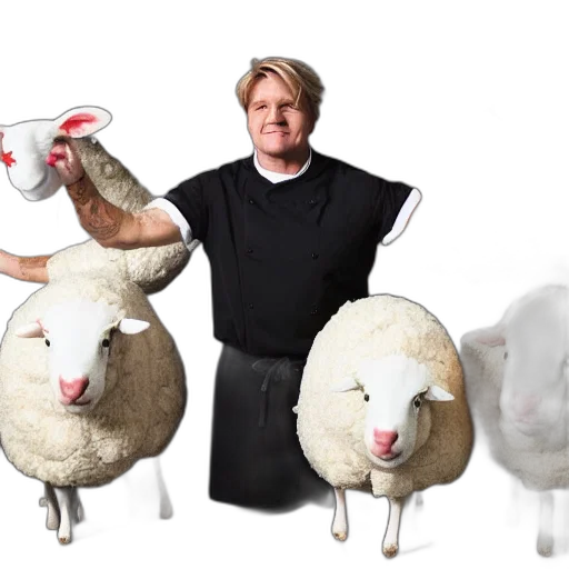 animal, portrait, chef, gordon, ramsay, sheep, horns, wool transparent PNG cut-out