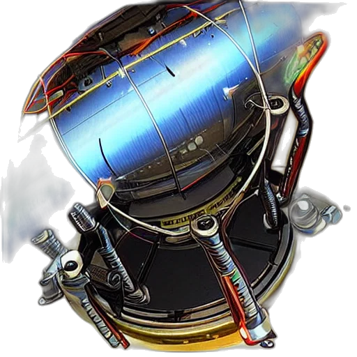 robot, weapon, staff, mask, concept art, 3d render, cyberpunk, outer space transparent PNG cut-out