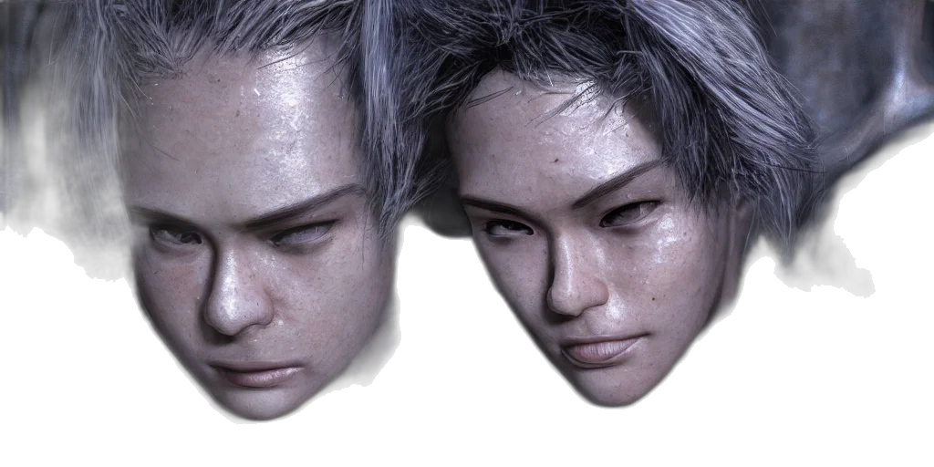 face, mask, hair, creature, photorealistic, 3d render, cyberpunk, concept art transparent PNG cut-out