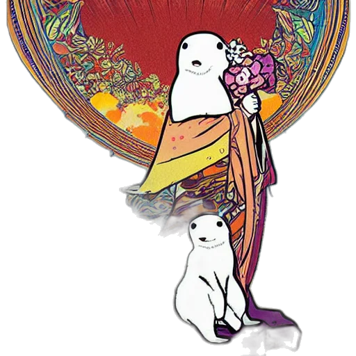 flower, staff, dress, mask, concept art, pixel art, fantasy art, watercolor transparent PNG cut-out