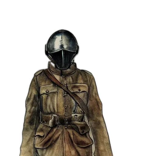 jacket, mask, staff, weapon, concept art, fantasy art, watercolor, photorealistic transparent PNG cut-out