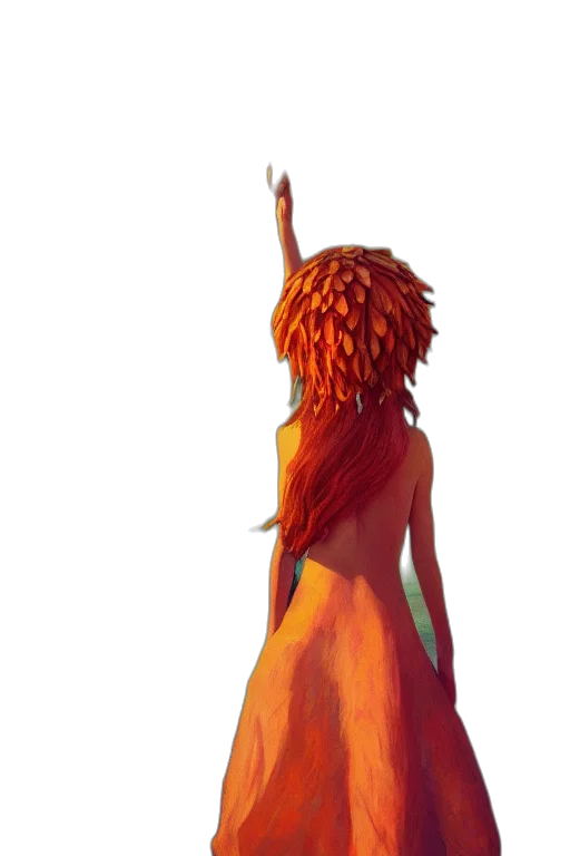 dress, hair, crown, staff, concept art, fantasy art, watercolor, pixel art transparent PNG cut-out