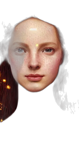 face, mask, crown, hair, photorealistic, fantasy art, oil painting, concept art transparent PNG cut-out