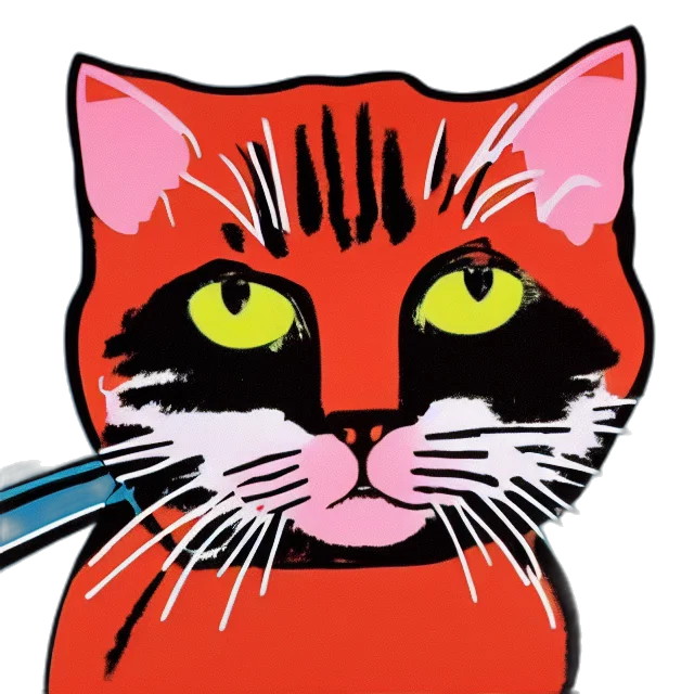staff, animal, comic book art, cartoon, concept art, pixel art, red, cat transparent PNG cut-out