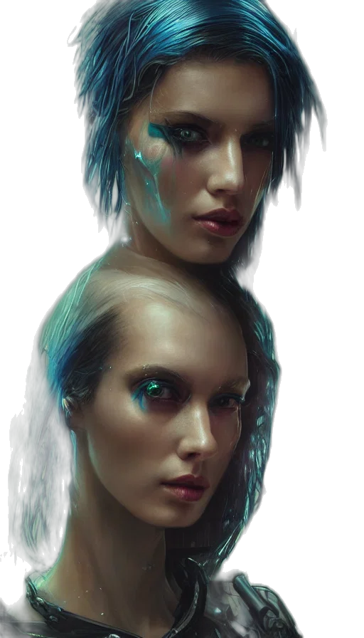 face, fantasy art, concept art, cyberpunk transparent PNG cut-out