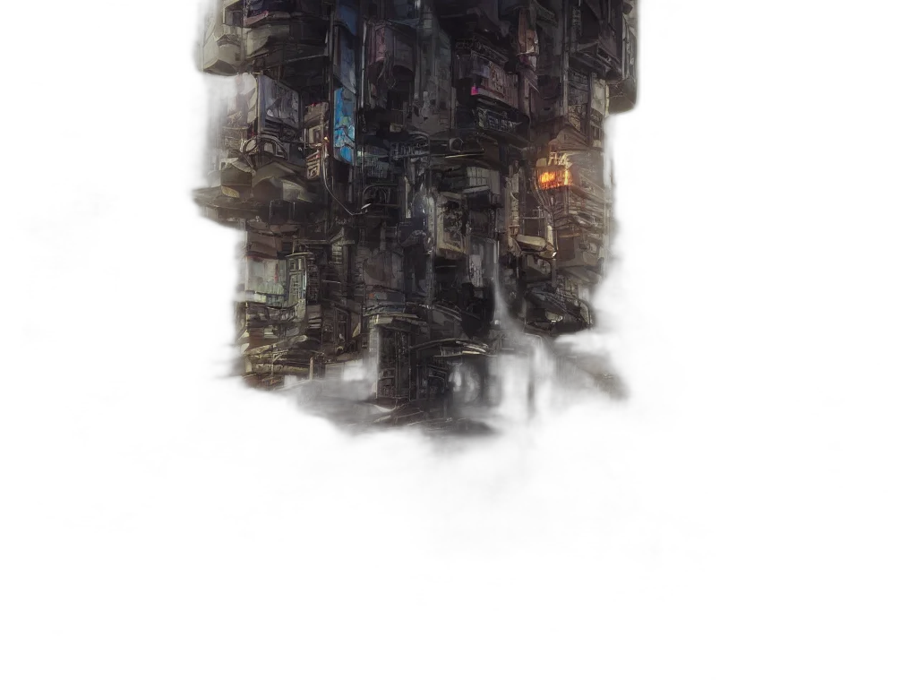 robot, building, face, mask, concept art, cyberpunk, fantasy art, pixel art transparent PNG cut-out