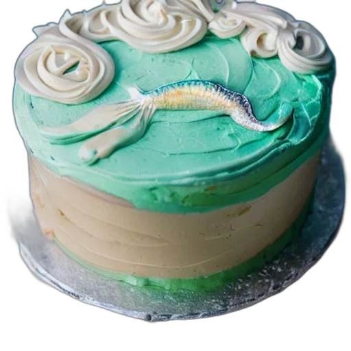 food, 3d render, photorealistic, green, pastel, blue, mermaid, cake transparent PNG cut-out